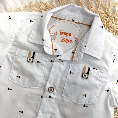 Conj. Camisa Triângulos e Bermuda - Branco e Marinho